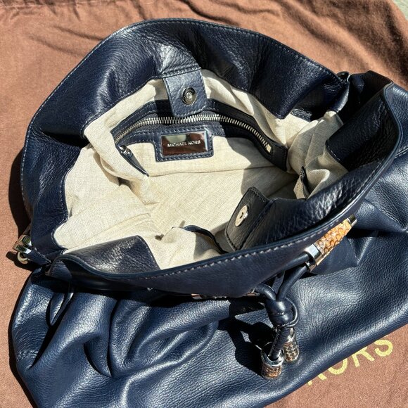 Michael Kors Navy Leather Hobo Bag - Picture 9 of 13